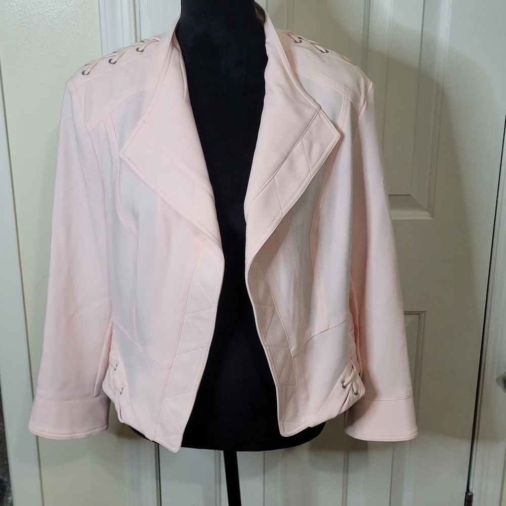 Roz & Ali Womens Stretch Open Front Tie Knot Suit Jacket Blazer Light Pink Sz XL